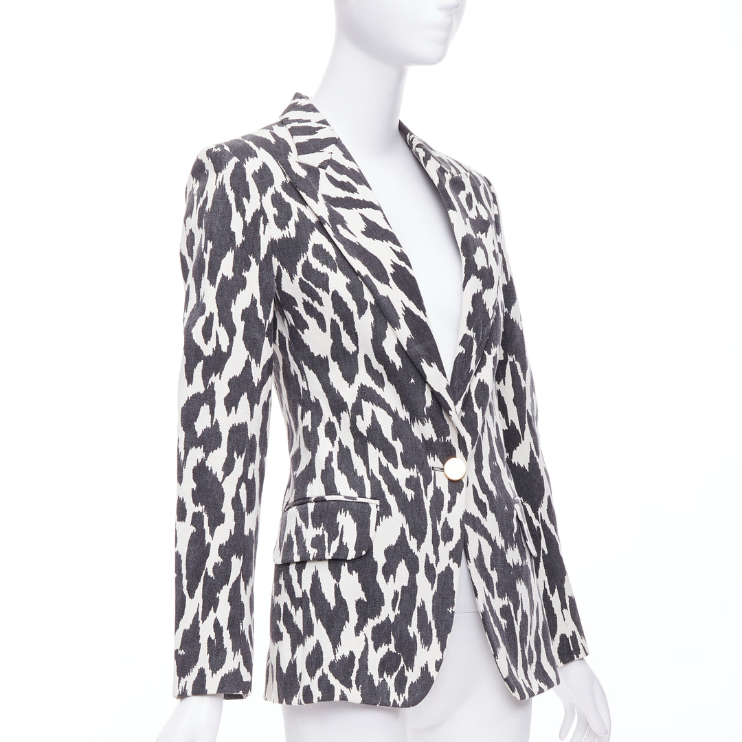 OLD CELINE Phoebe Philo black cream animal print cotton blazer jacket FR36 S