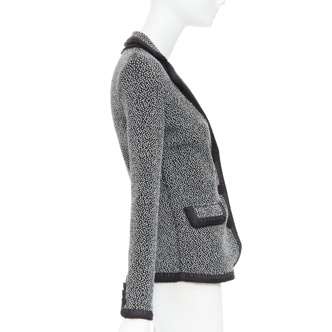 EMPORIO ARMANI silver lurex boucle applique black trim knit blazer IT40 S