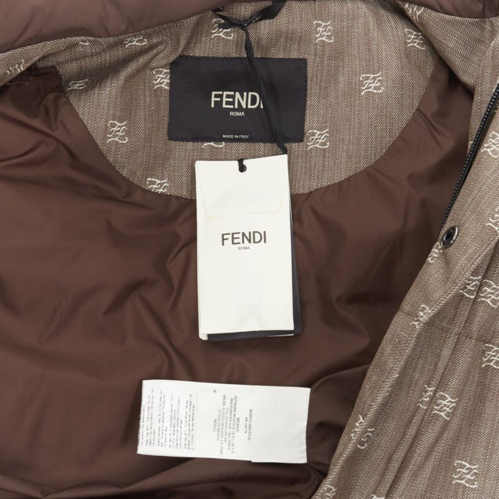 FENDI script FF Zucca monogram jacquard cotton down puffer vest jacket EU46