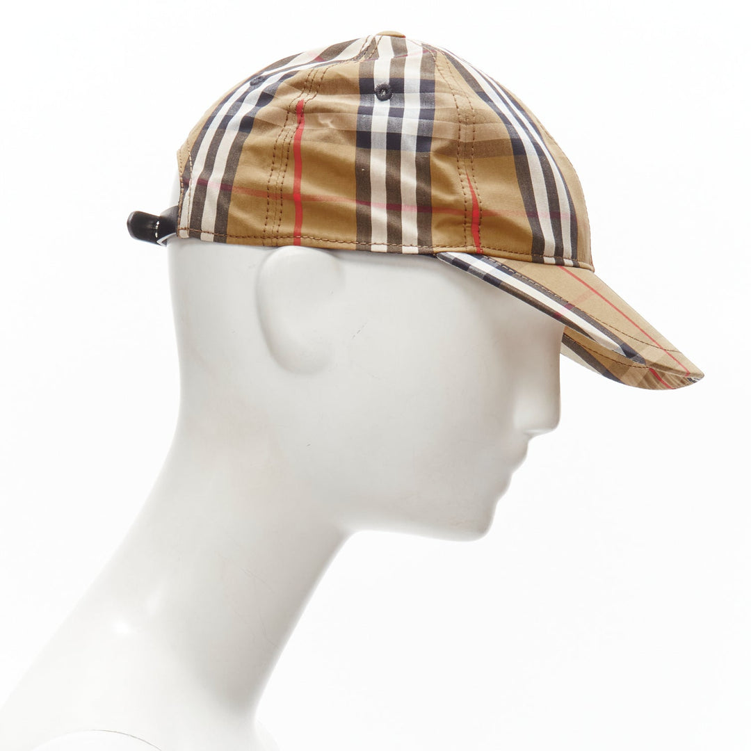 BURBERRY House Check brown cotton adjustable leather strap dad cap S