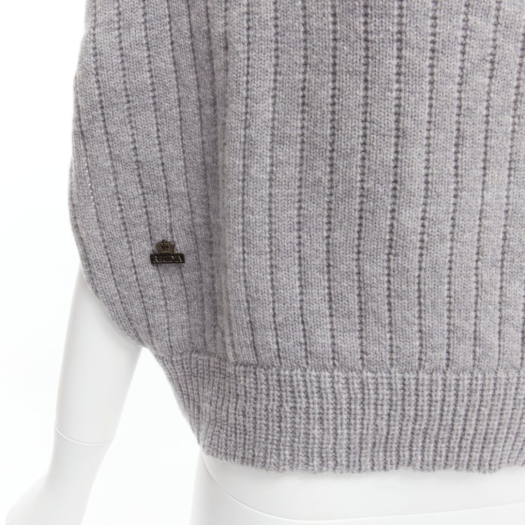 REGINA grey fur collar cashmere merino wool knitted poncho sweater