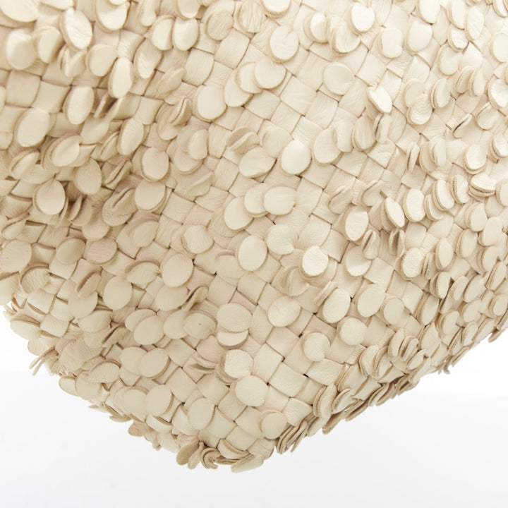 BOTTEGA VENETA Limited Poussin Paillettes Cabat beige leather woven applique bag