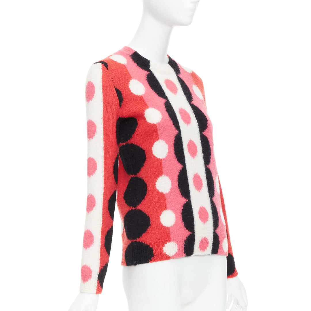 VALENTINO 2014 Runway  100% virgin wool pink red scallop graphic sweater XS