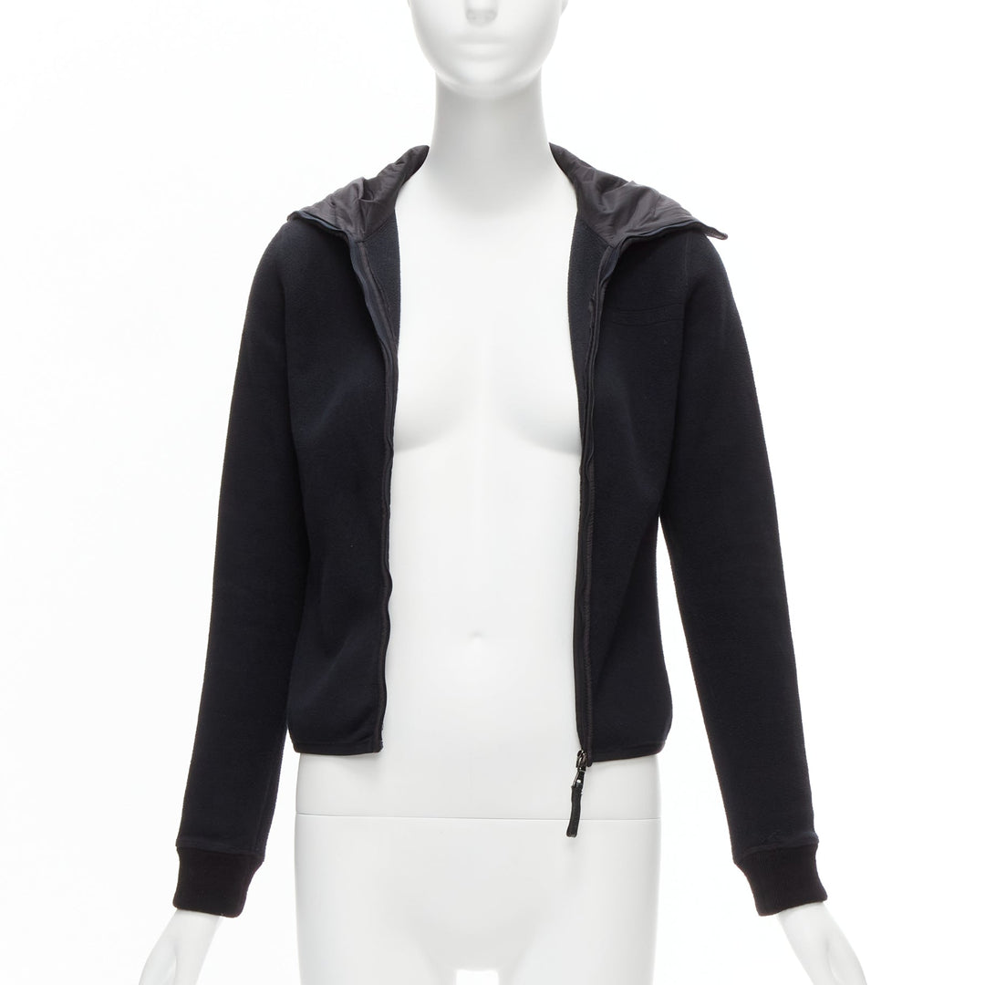 PRADA Linea Rossa black fleece leather tag zip up hooie jacket IT38 XS