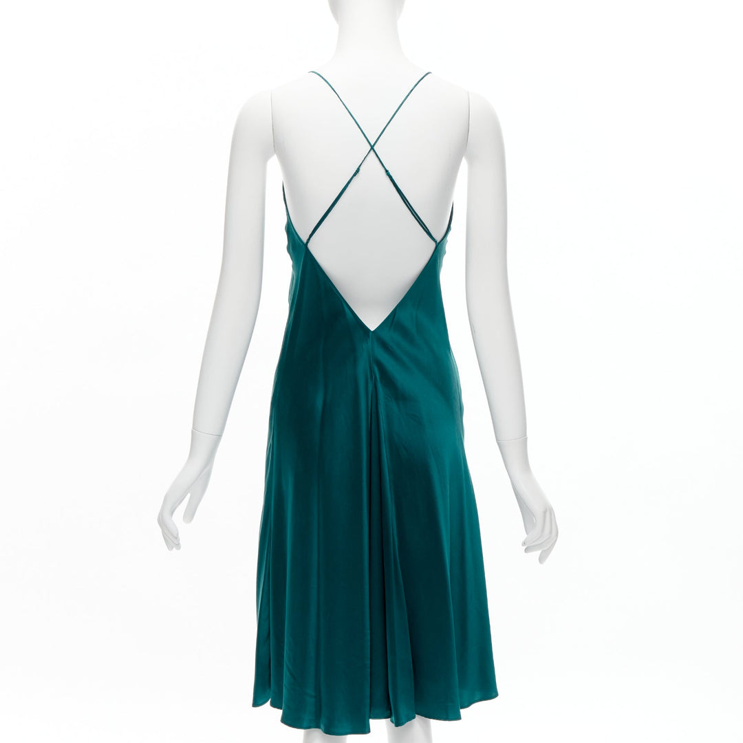 OLIVIA VON HALLE 100% silk turquoise green satin strappy slip dress Size 1 XS