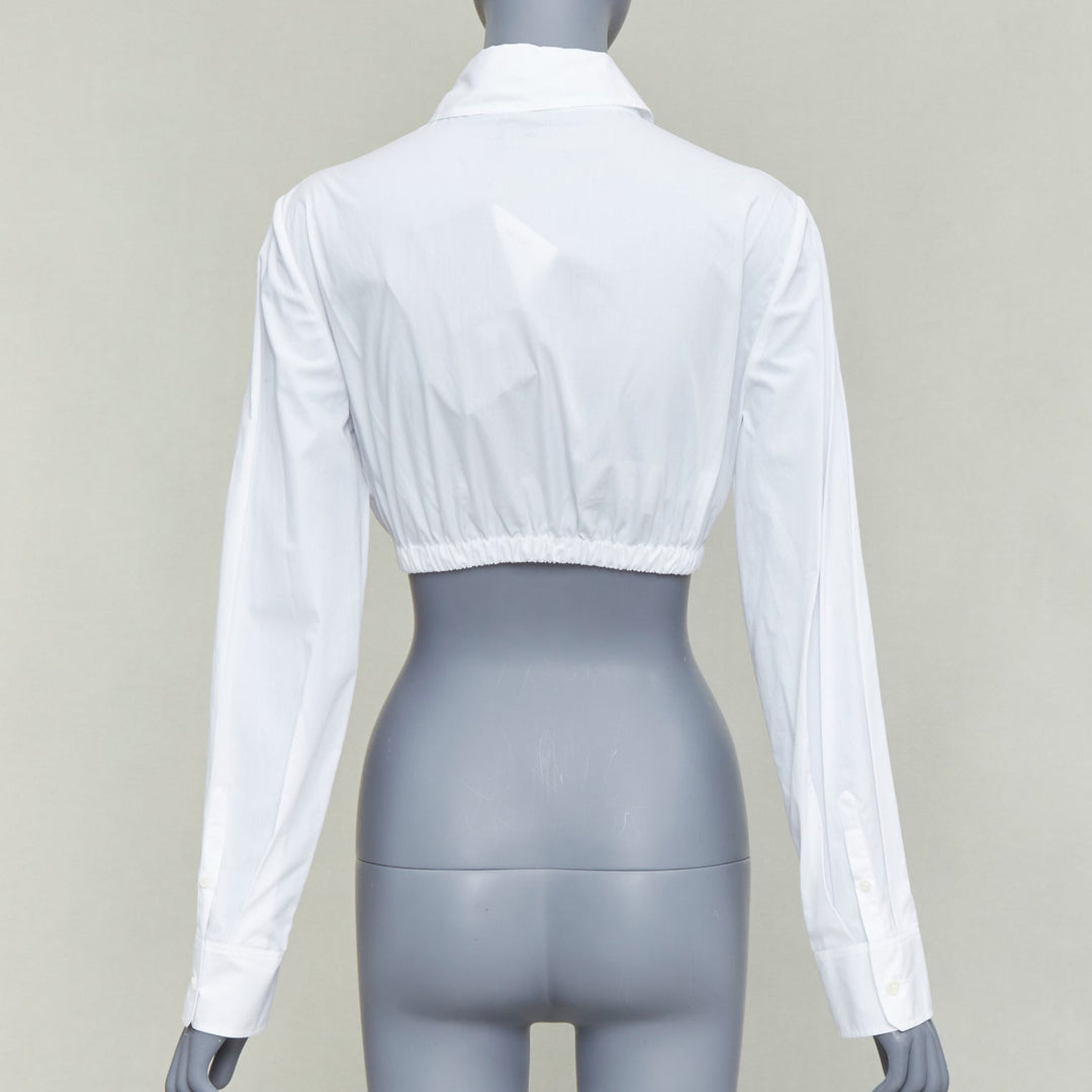 PRADA 2022 white cotton cream lace trim hollow logo cropped shirt IT38 XS