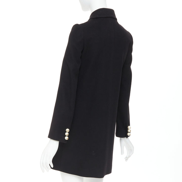 GUCCI 2015 black wool GG pearl button collared pocketed coat IT36 XXS