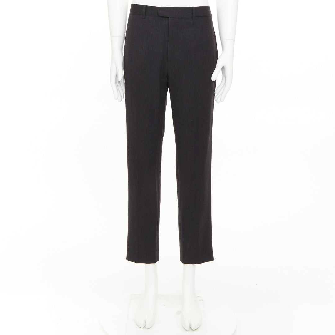 HERMES black wooly high waisted straight leg 2 back pockets trousers FR50 XL