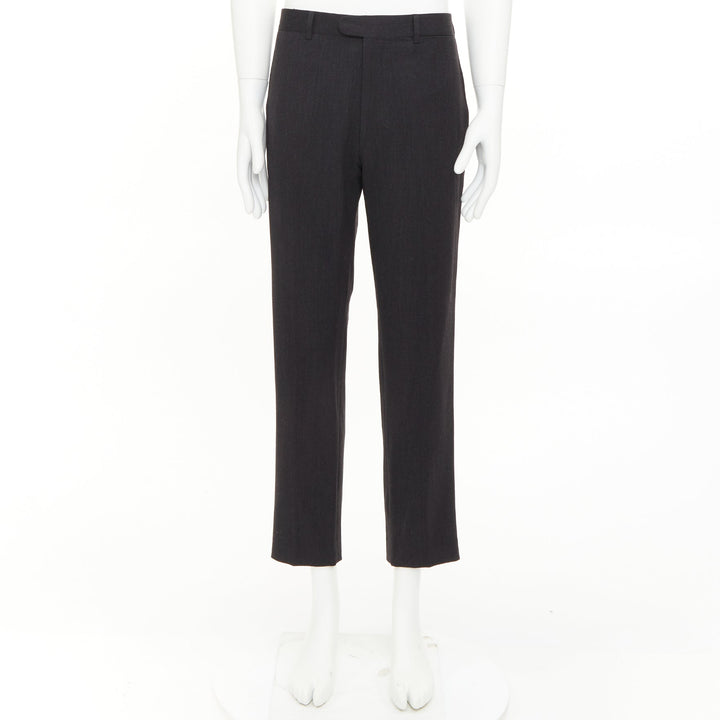 HERMES black wooly high waisted straight leg 2 back pockets trousers FR50 XL