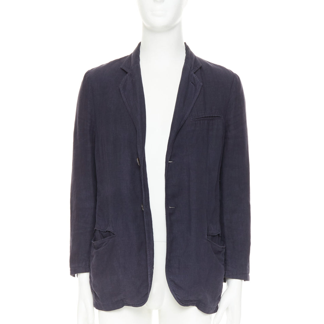 GIORGIO ARMANI navy washed linen cotton  unstructured casual blazer IT46 S