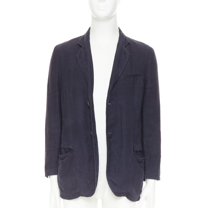 GIORGIO ARMANI navy washed linen cotton  unstructured casual blazer IT46 S