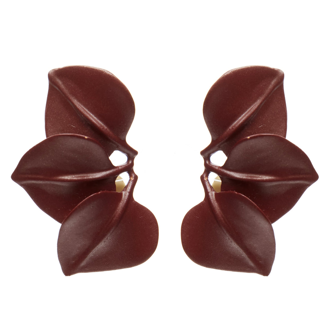 VANDA JACINTHO brown metal molded leaves clip on earring Pair