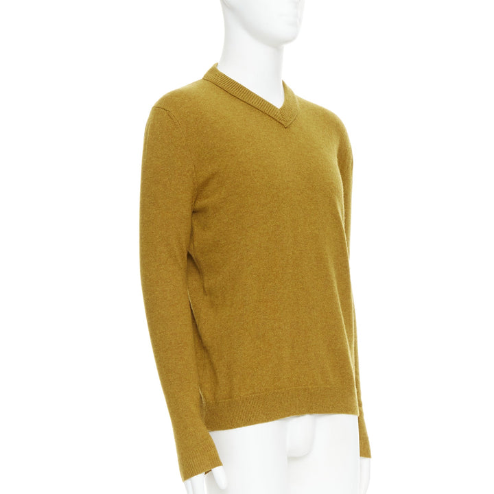 JIL SANDER wool cashmere mustard brown  v neck sweater IT46 S