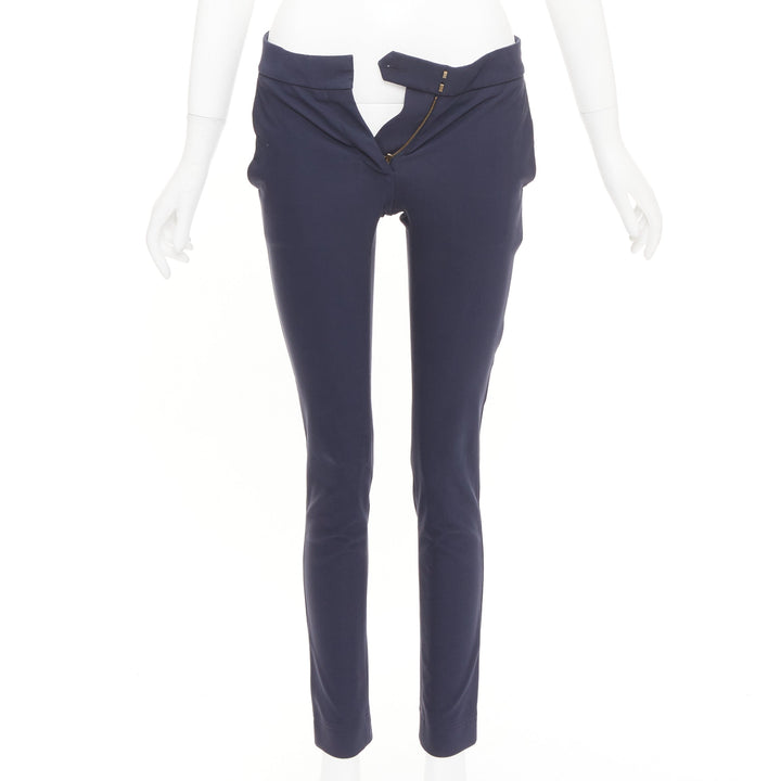 STELLA MCCARTNEY navy cotton blend zip fly tapered cigarette trousers IT 38 XS