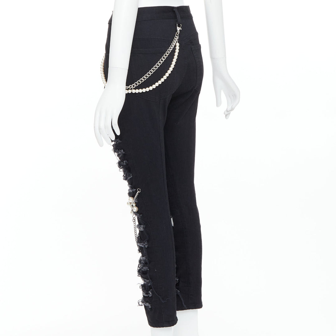 JUNYA WATANABE 2022 Punk black pearl chain chain destroyed ripped jeans XS