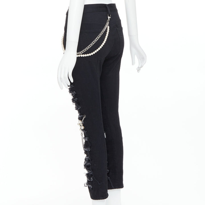 JUNYA WATANABE 2022 Punk black pearl chain chain destroyed ripped jeans XS