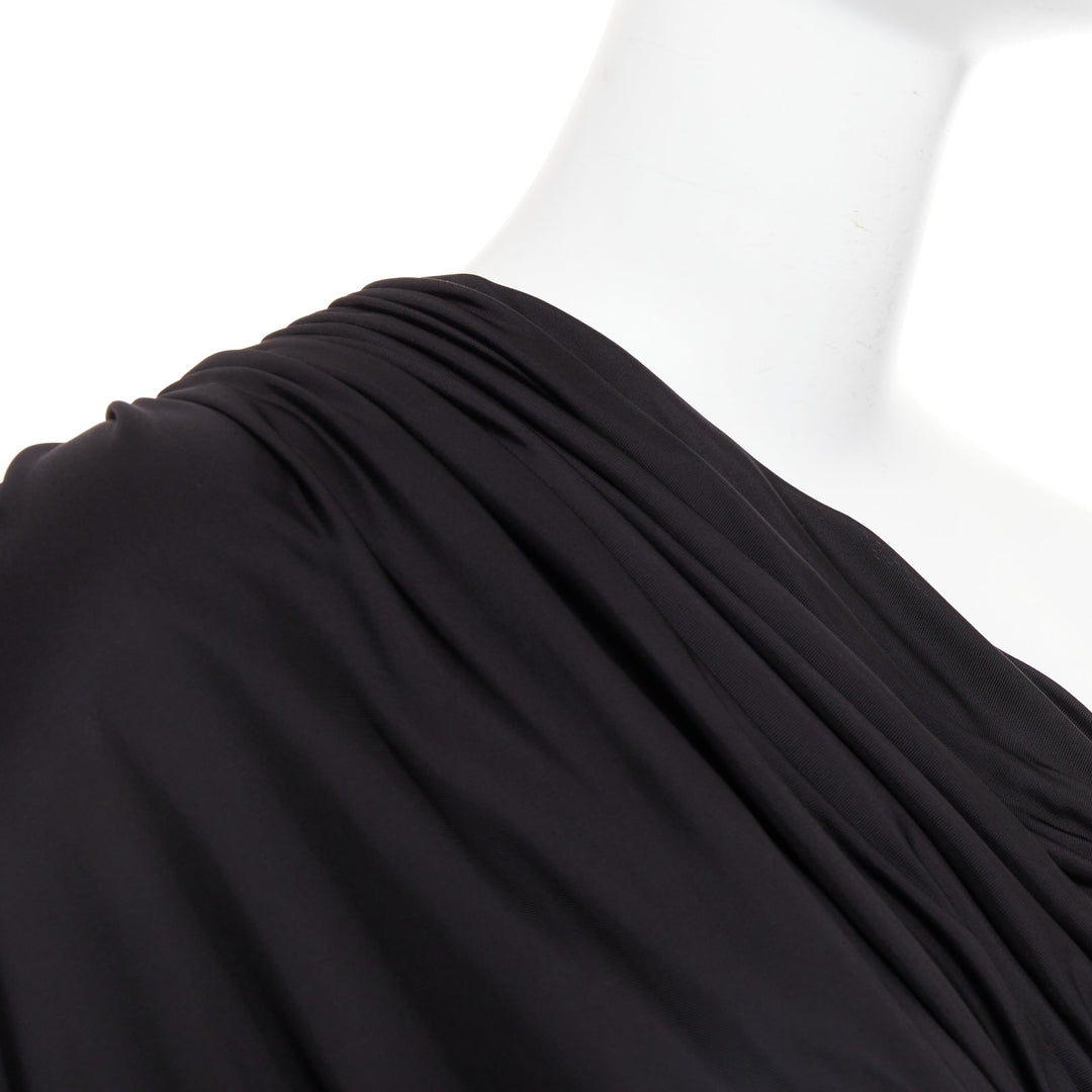 SAINT LAURENT 2023 black viscose jersey ruched one sleeve dress gown FR40 L