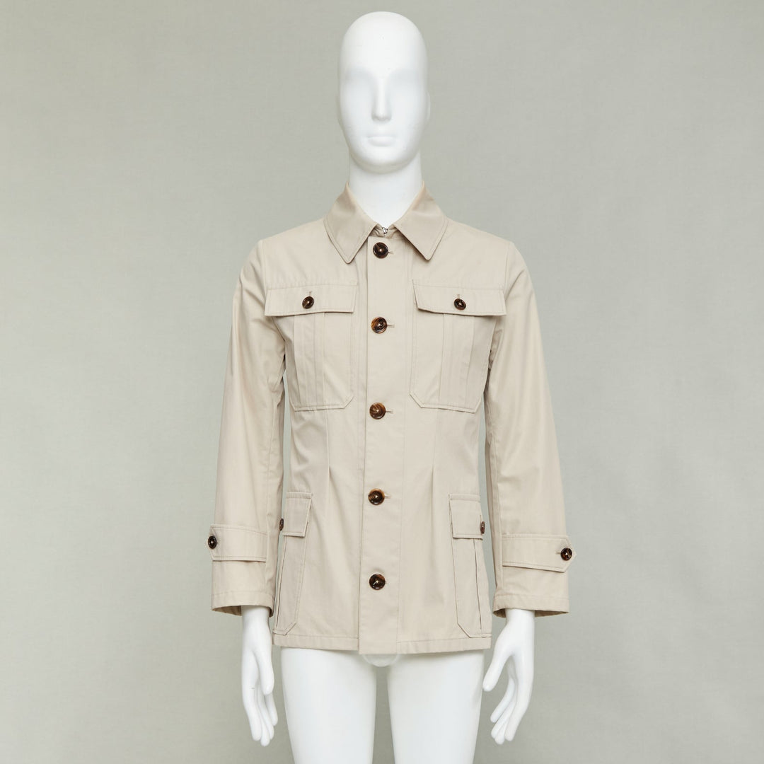 DOLCE GABBANA beige cotton brown horn buttons pockets field jacket IT44 XS
