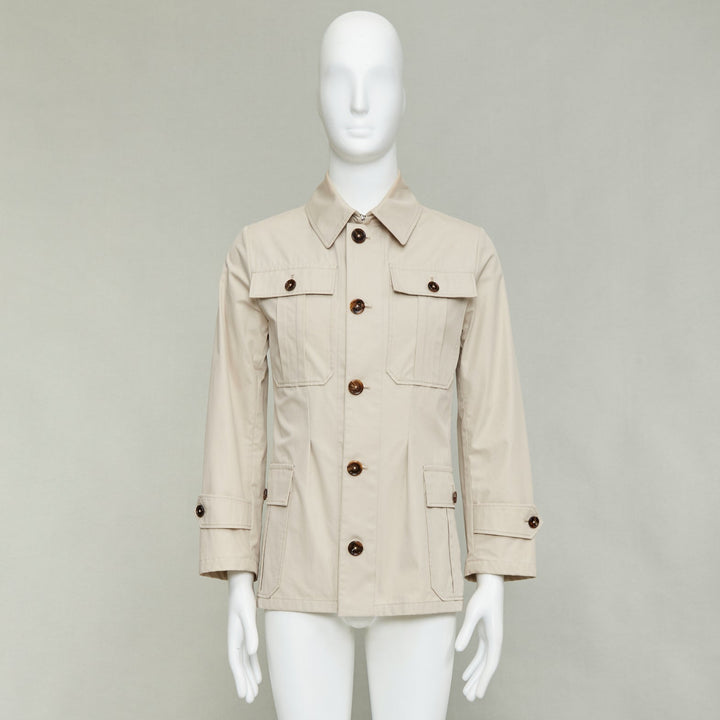 DOLCE GABBANA beige cotton brown horn buttons pockets field jacket IT44 XS