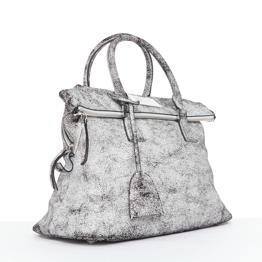MAISON MARGIELA 2025 5AC Loved to Death Medium cracked paint black leather bag