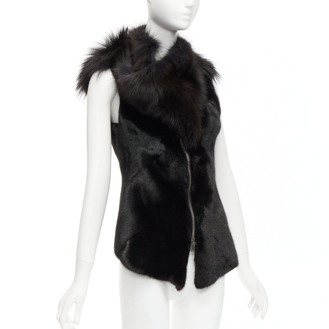 rare RICK OWENS Palais Royale black mixed fur asymmetric zipper vest top jacket