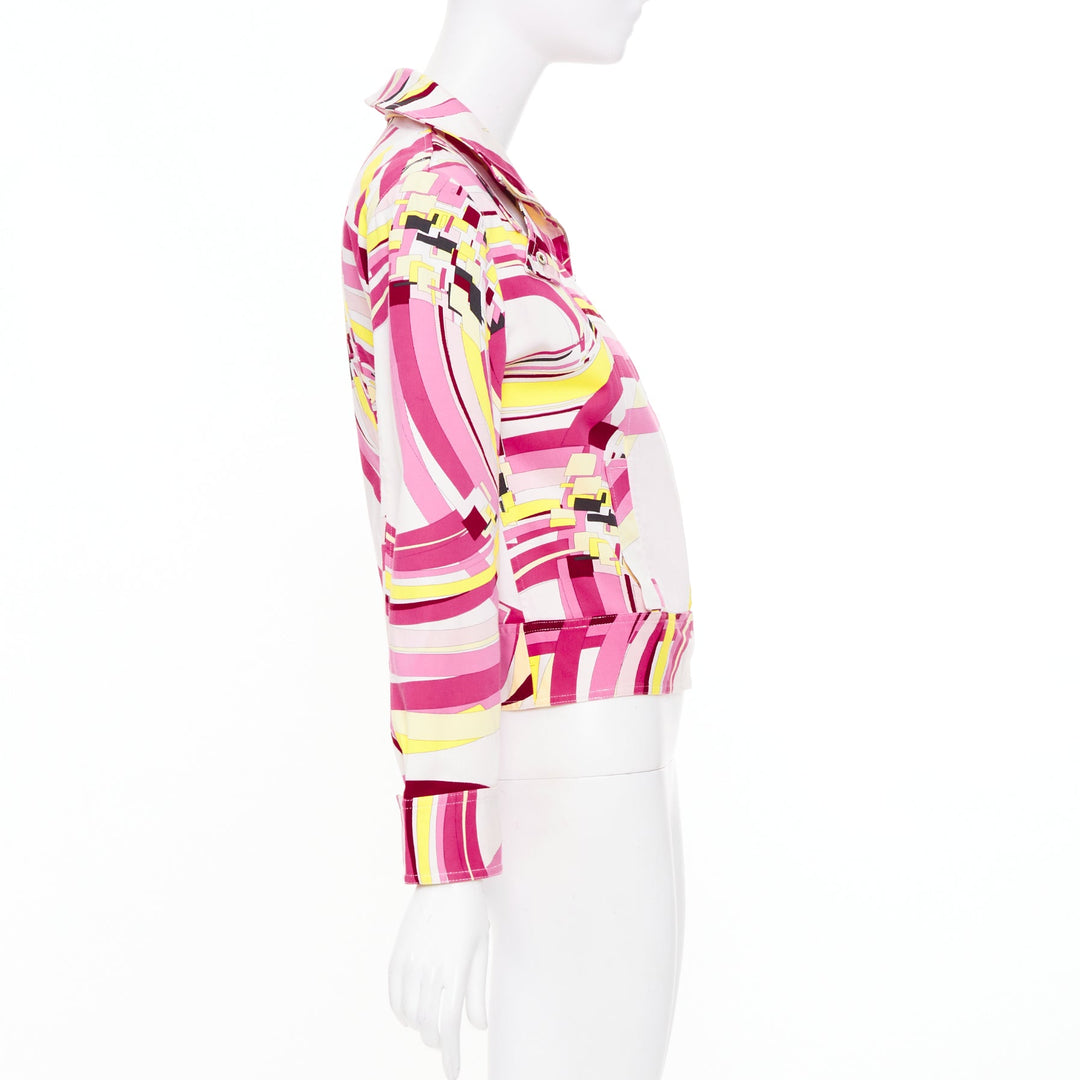 EMILIO PUCCI Vintage pink psychedelic swirl graphic print zip crop jacket IT44 L