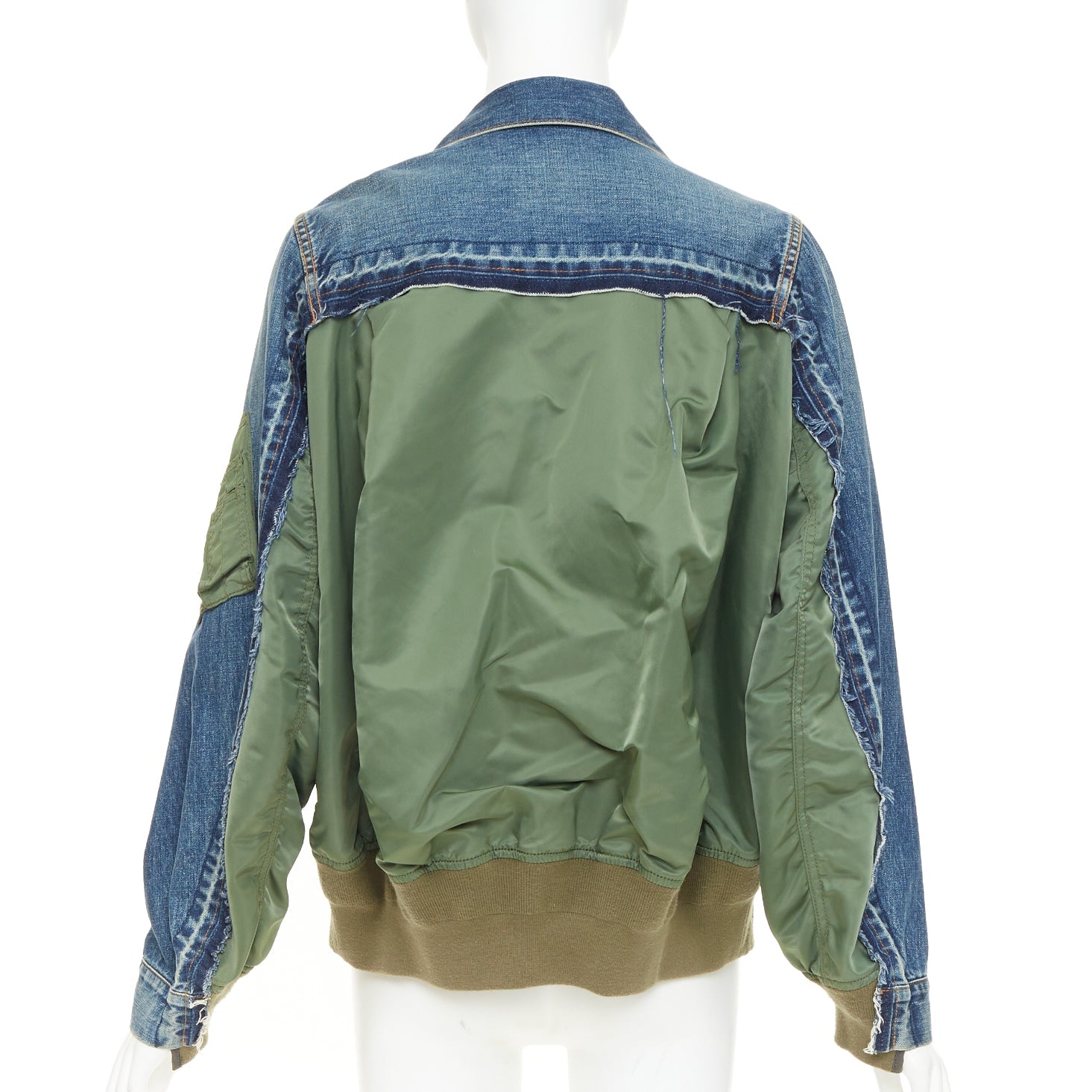 SACAI 2021 blue denim green nylon twill reconstructed hybrid MA-1
