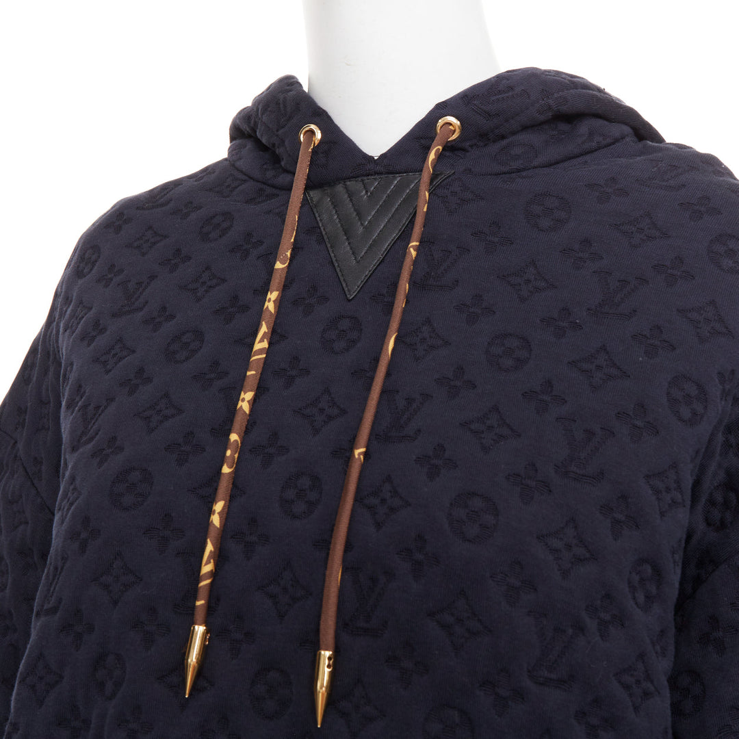 LOUIS VUITTON 2021 black  cotton 3D monogram jacquard short sleeve boxy hoodie