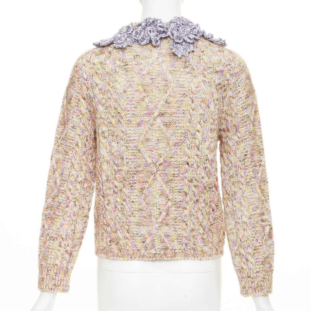 LOUIS VUITTON 2026 Knitted Flower Collar cable multicolor mix knit cardigan XS