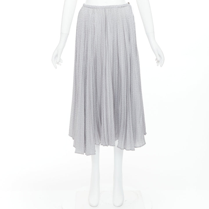 FENDI 100% silk grey pleated 3D polka dots drawstring midi skirt IT38 XS