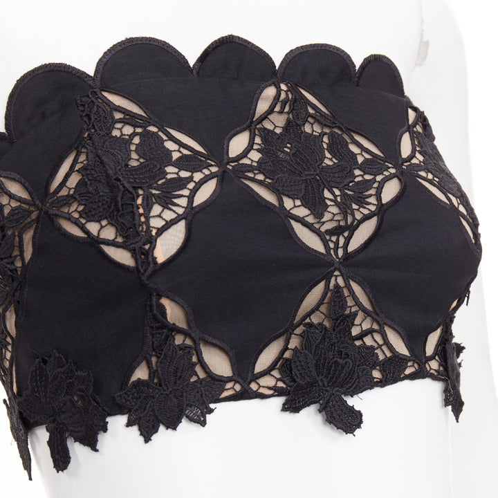 OSCAR DE LA RENTA PS24 black Gardenia Guipure lace top skirt dress set US0 XS