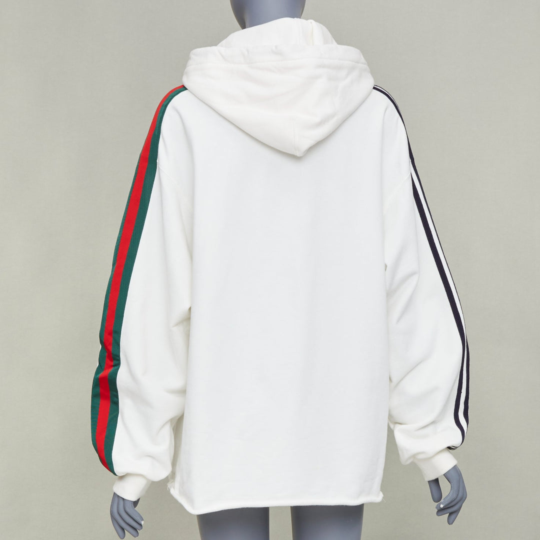 GUCCI 2022 Runway Adidas Trefoil cropped raw hem oversized hoodie sweatshirt S