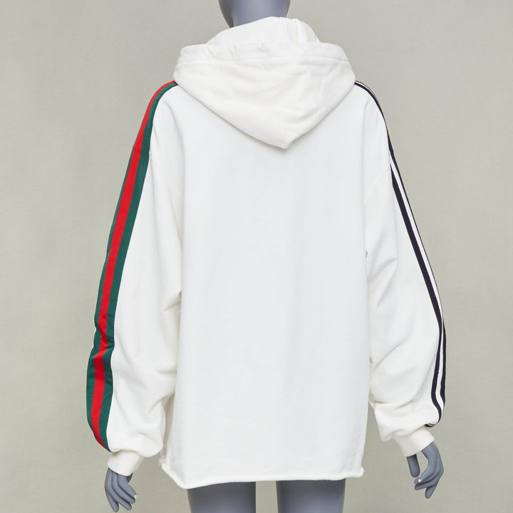 GUCCI 2022 Runway Adidas Trefoil cropped raw hem oversized hoodie sweatshirt S