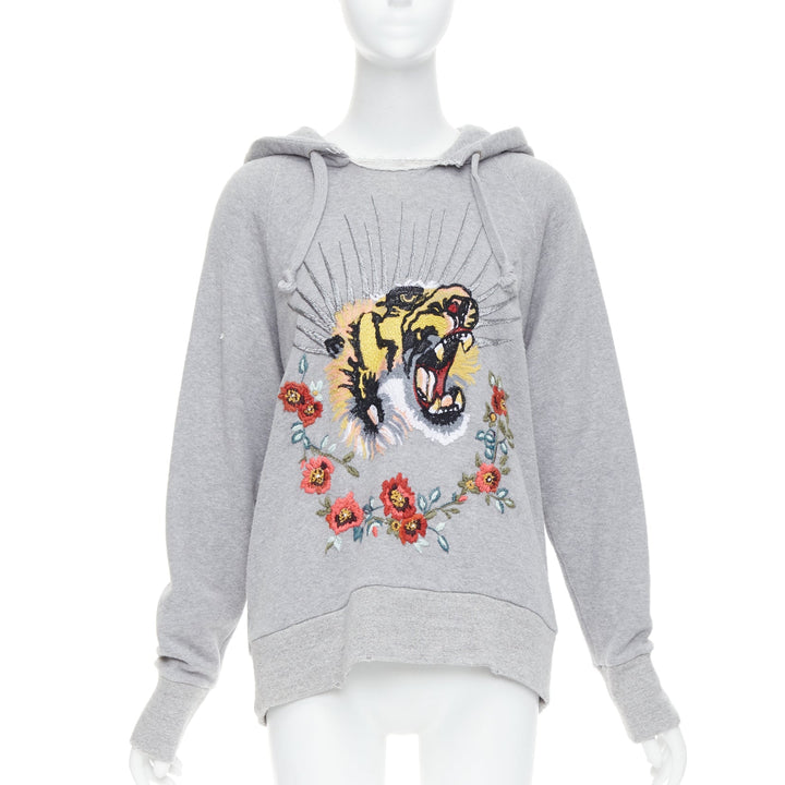 GUCCI Alessandro Michele Blind For Love grey tiger embroidered hoodie S