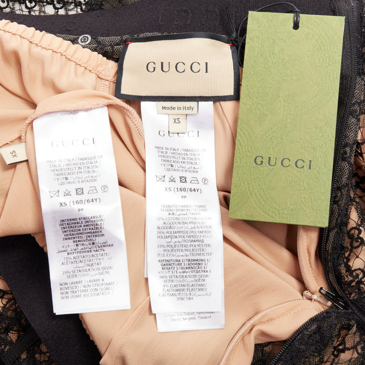 GUCCI 2022 Runway Aria black nude GG mesh lace lingerie midi skirt M