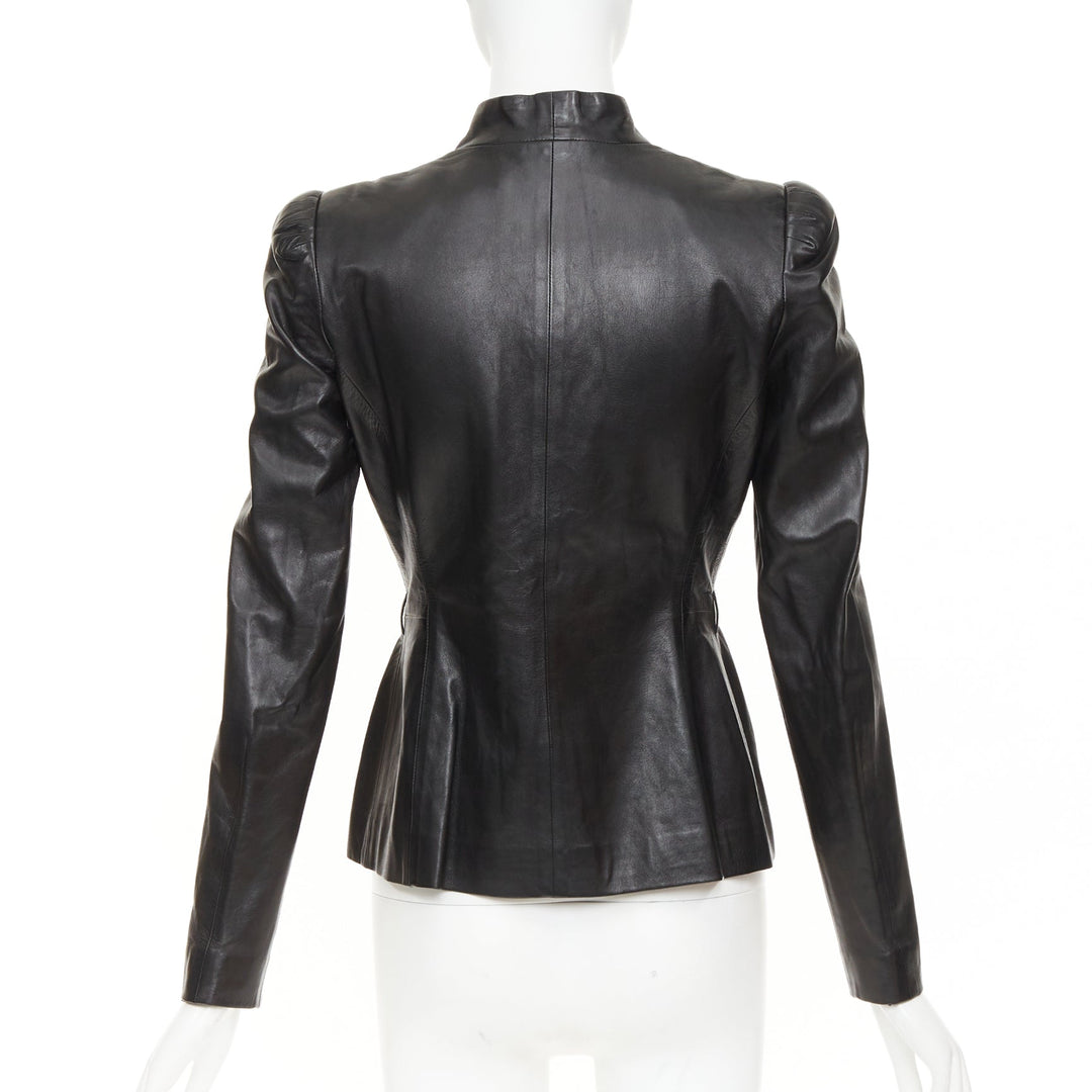 GUCCI Tom Ford Vintage black lambskin leather ruched shoulders jacket IT40 S
