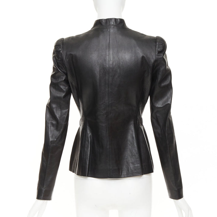 GUCCI Tom Ford Vintage black lambskin leather ruched shoulders jacket IT40 S