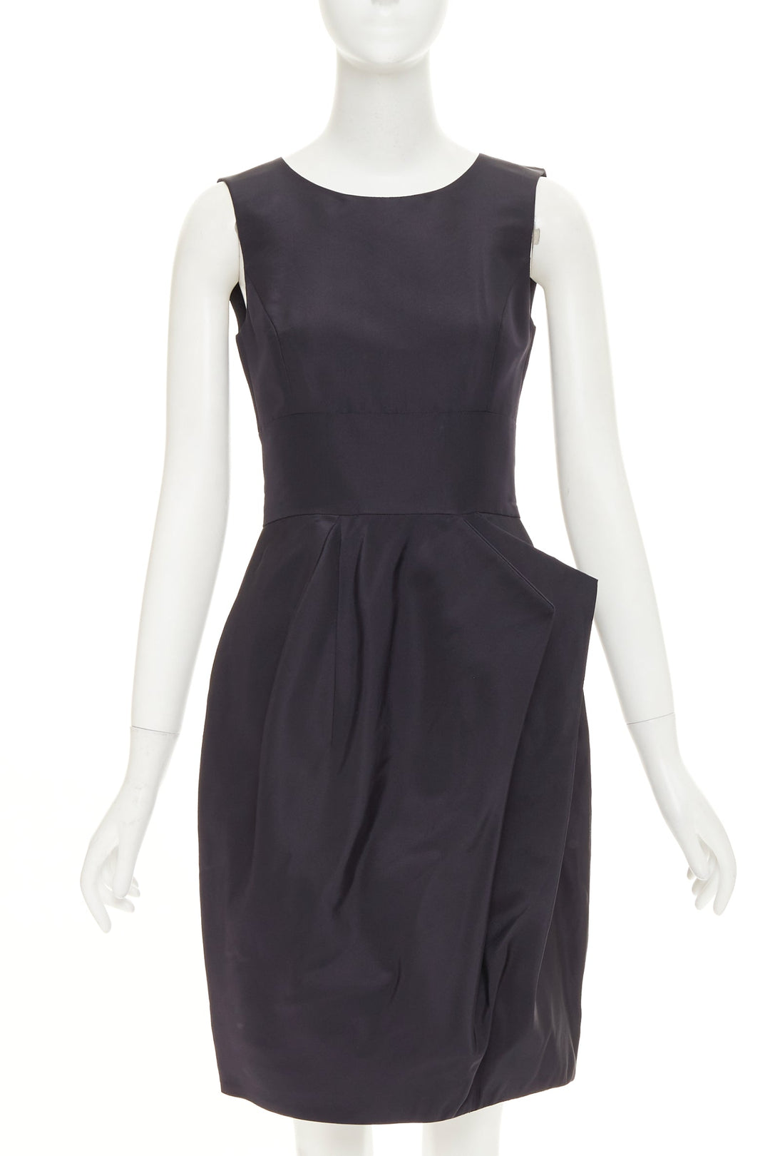 OSCAR DE LA RENTA R015 pleated side tulip skirt navy silk faille dress US0 XXS