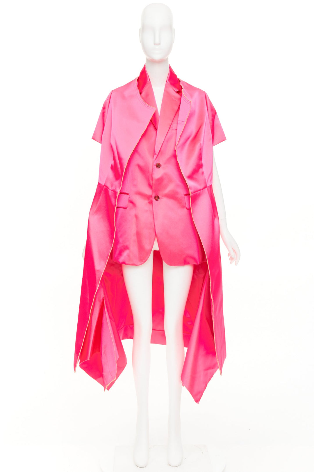 rare COMME DES GARCONS 2020 Runway fuschia pink structured satin layered coat S