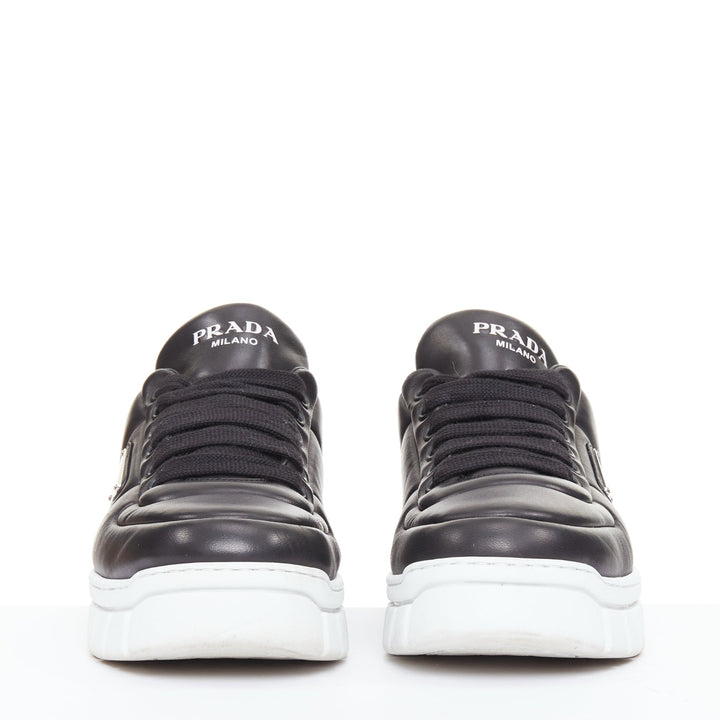 PRADA Padded Nappa Leather low top silver triangle logo chunky sneakers UK8.5