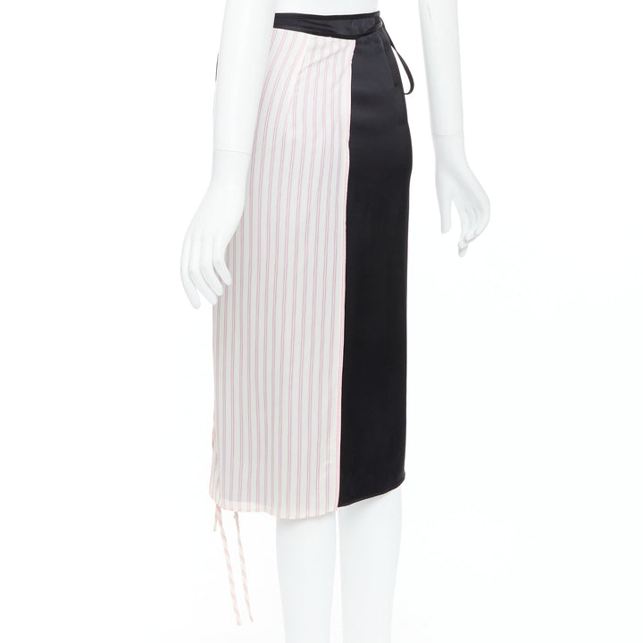 ALEXANDER WANG T black pink cream pinstripe wrap skirt US0 XS