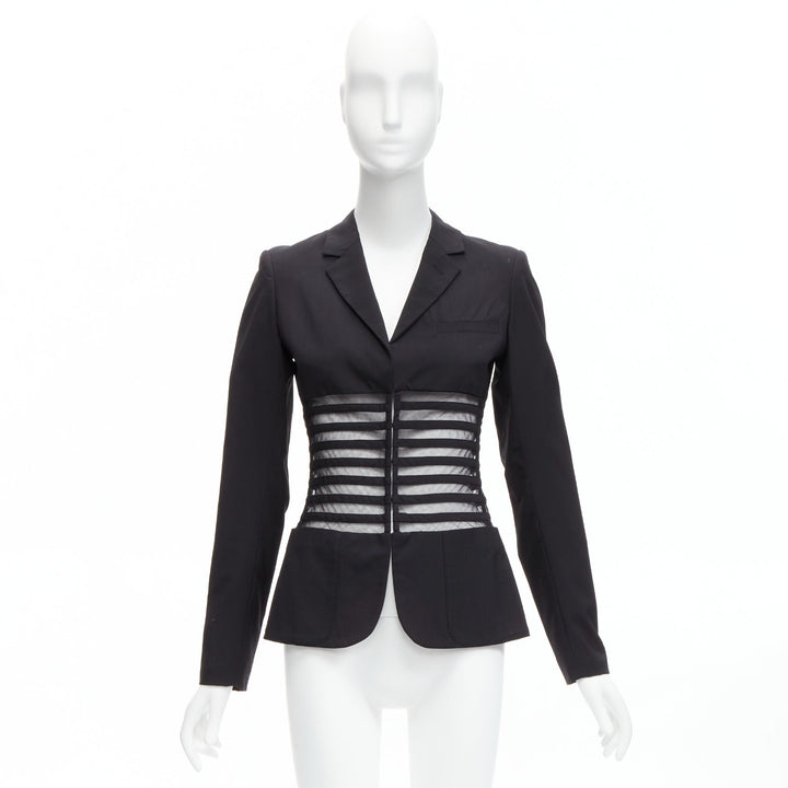 JEAN PAUL GAULTIER FEMME Vintage black wool sheer corset blazer jacket IT40 S