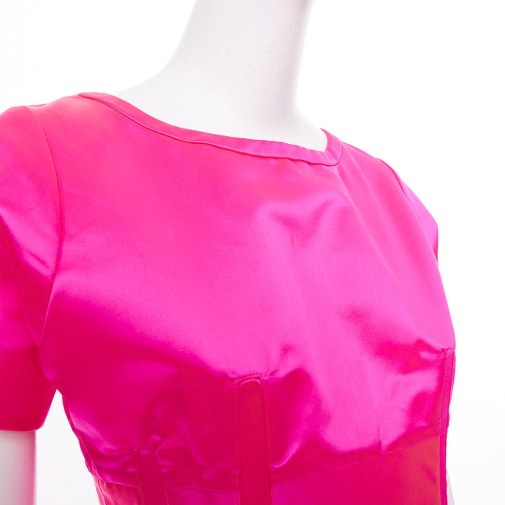 CELINE Vintage hot pink exposed boning satin flared cocktail mini dress FR38 M