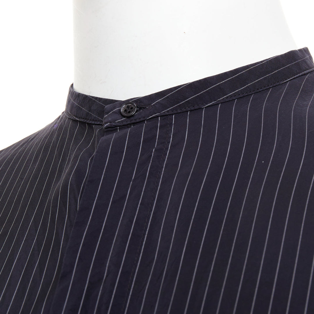 HAIDER ACKERMANN black pinstriped bishop collared half sleeve shirt S