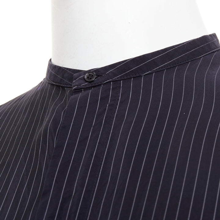 HAIDER ACKERMANN black pinstriped bishop collared half sleeve shirt S