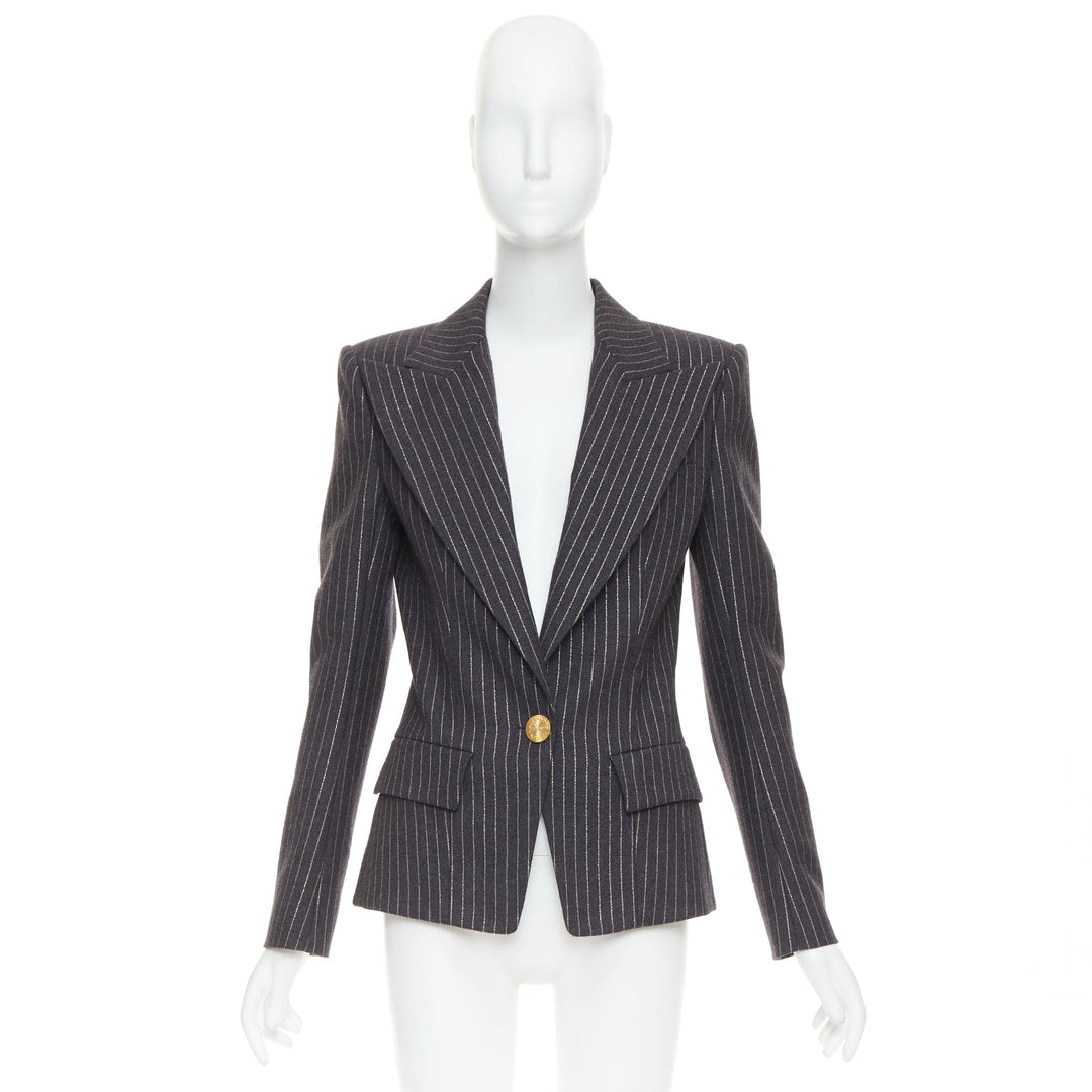 ALEXANDRE VAUTHIER dark grey metallic gold pinstripe single breast blazer FR36 S