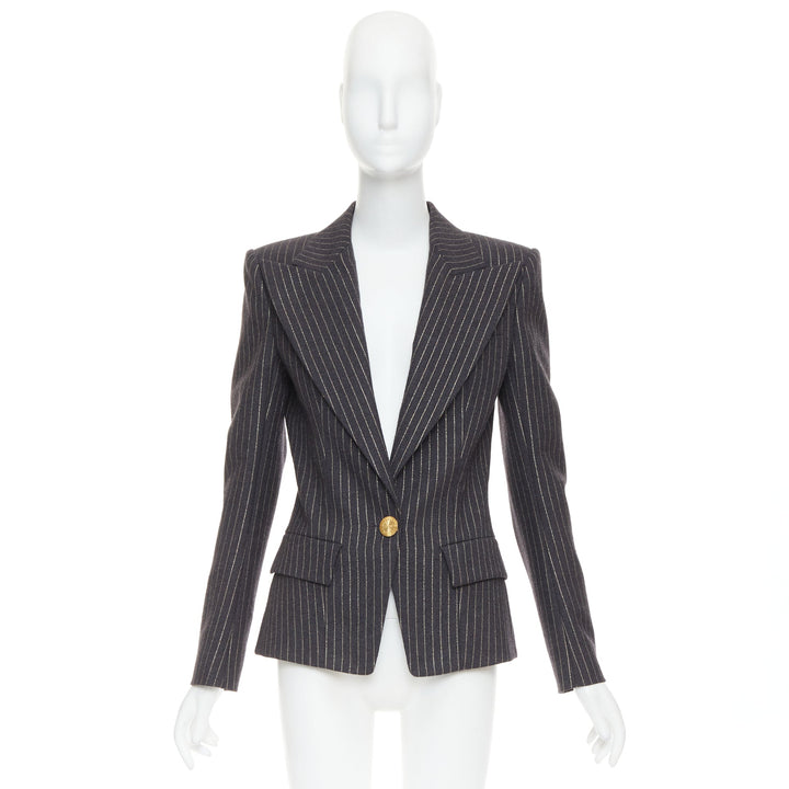 ALEXANDRE VAUTHIER dark grey metallic gold pinstripe single breast blazer FR36 S