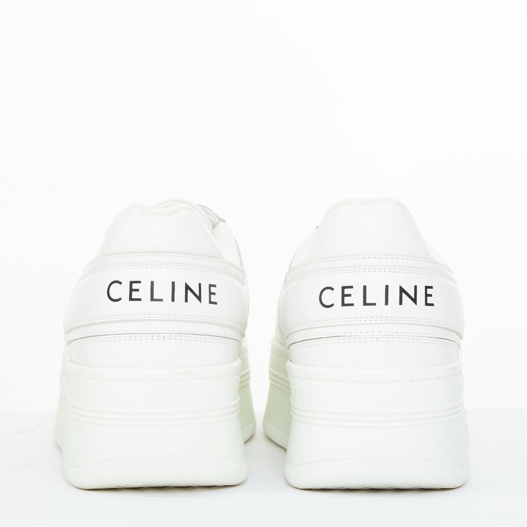 CELINE 2021 Block optic white calfskin leather wedge platform low sneakers EU38