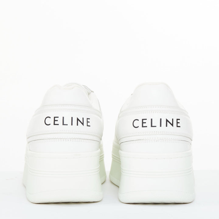 CELINE 2021 Block optic white calfskin leather wedge platform low sneakers EU38