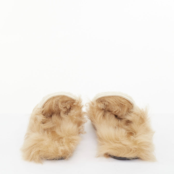 GUCCI Princetown beige shearling horsebit backless loafer mules EU37
